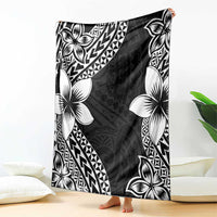 Lotu Tamaiti White Sunday Blanket Pacific Plumeria Flowers - Black Version LT9 - Polynesian Pride