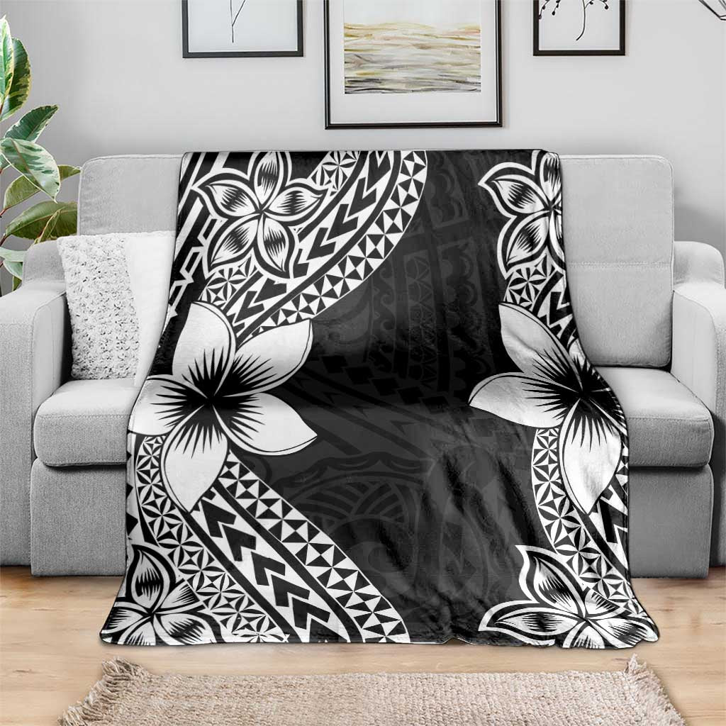 Lotu Tamaiti White Sunday Blanket Pacific Plumeria Flowers - Black Version LT9 - Polynesian Pride