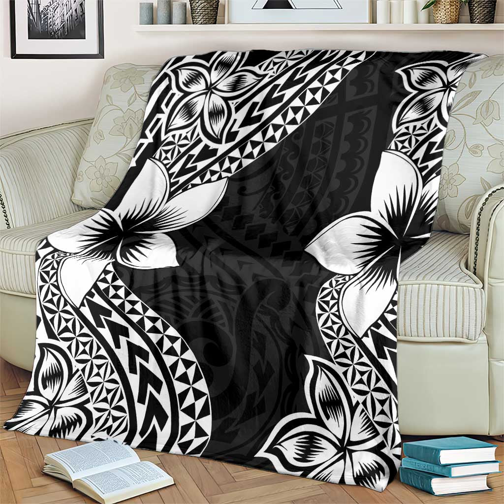 Lotu Tamaiti White Sunday Blanket Pacific Plumeria Flowers - Black Version LT9 - Polynesian Pride
