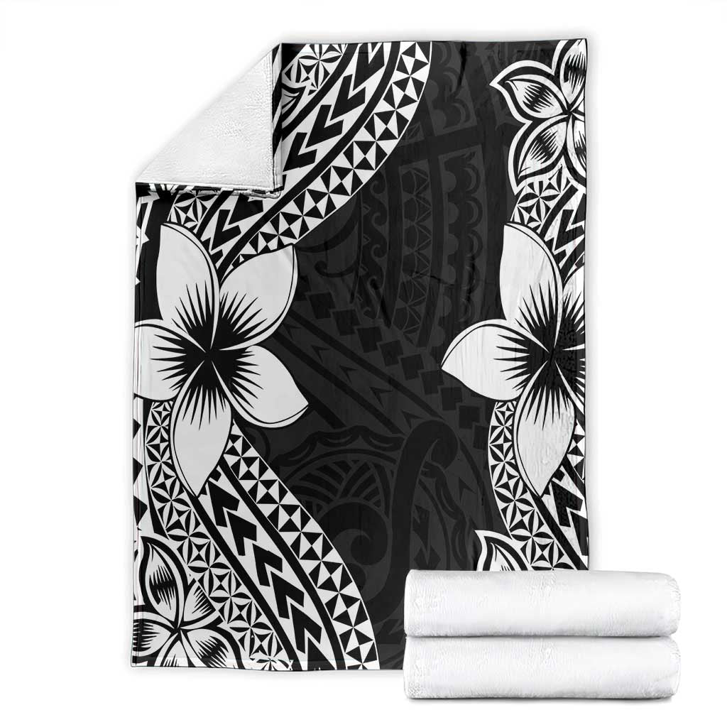 Lotu Tamaiti White Sunday Blanket Pacific Plumeria Flowers - Black Version LT9 - Polynesian Pride