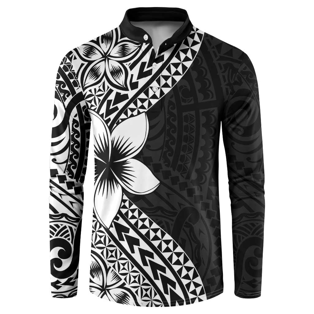 Lotu Tamaiti White Sunday Button Sweatshirt Pacific Plumeria Flowers - Black Version LT9 Black - Polynesian Pride