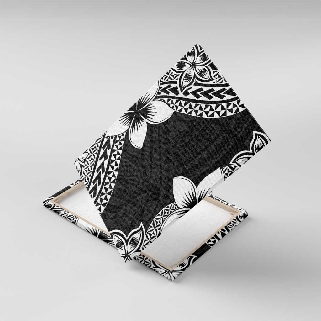Lotu Tamaiti White Sunday Canvas Wall Art Pacific Plumeria Flowers - Black Version LT9 With Frame Black - Polynesian Pride