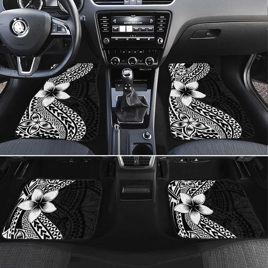 Lotu Tamaiti White Sunday Car Mats Pacific Plumeria Flowers - Black Version LT9 Set 4pcs Black - Polynesian Pride