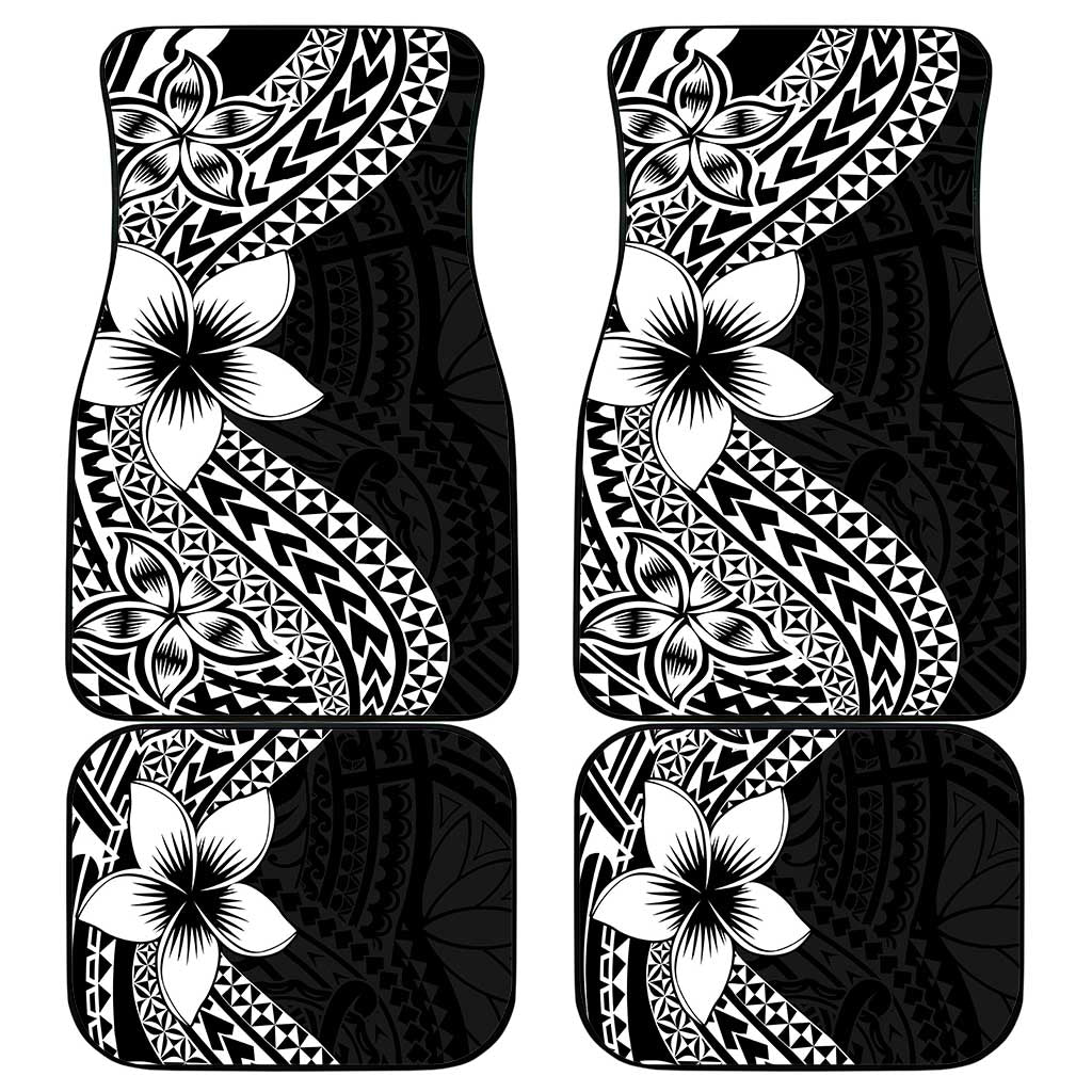 Lotu Tamaiti White Sunday Car Mats Pacific Plumeria Flowers - Black Version LT9 - Polynesian Pride