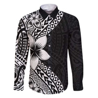 Lotu Tamaiti White Sunday Family Matching Off Shoulder Maxi Dress and Hawaiian Shirt Pacific Plumeria Flowers - Black Version