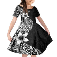 Lotu Tamaiti White Sunday Family Matching Tank Maxi Dress and Hawaiian Shirt Pacific Plumeria Flowers - Black Version