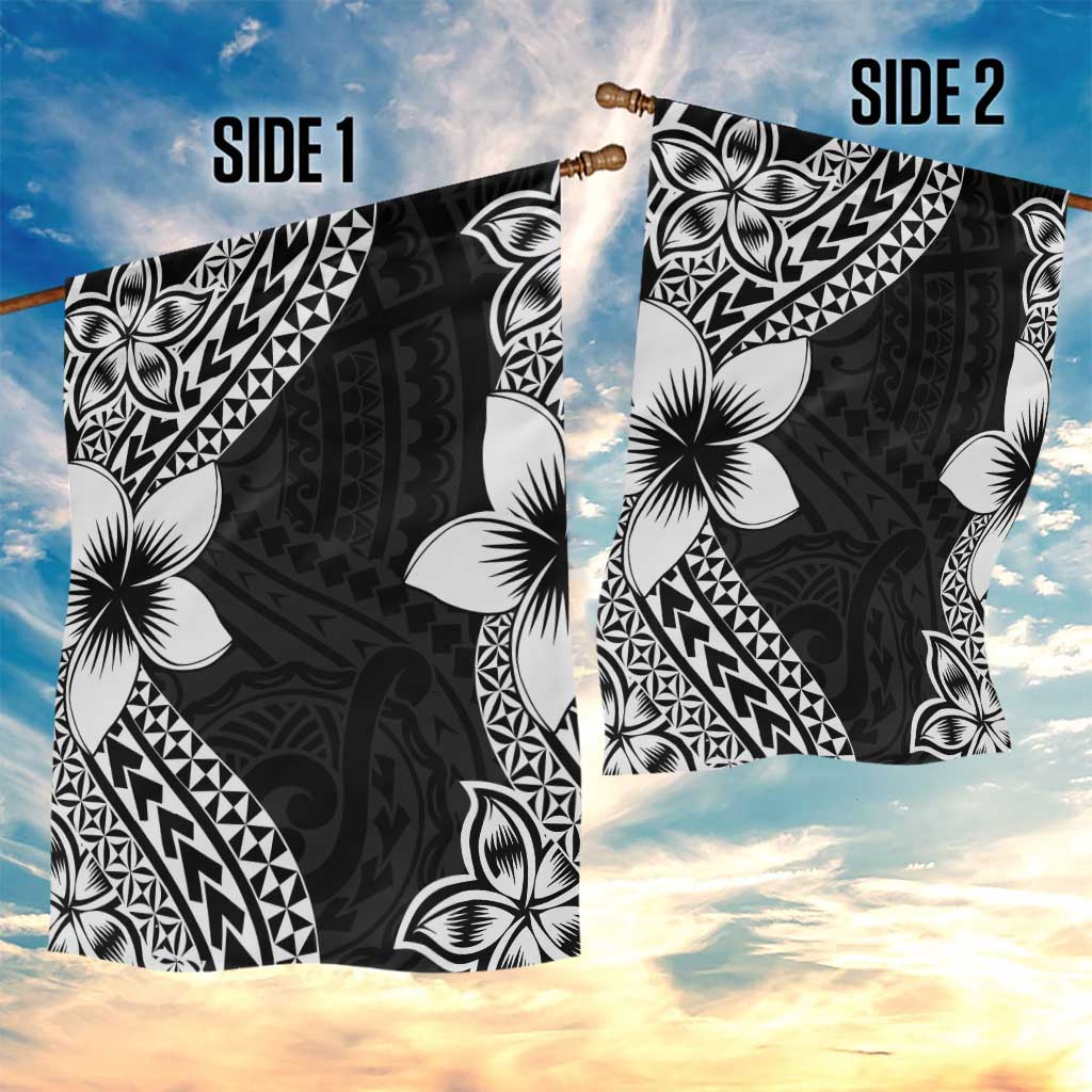 Lotu Tamaiti White Sunday Garden Flag Pacific Plumeria Flowers - Black Version LT9 - Polynesian Pride