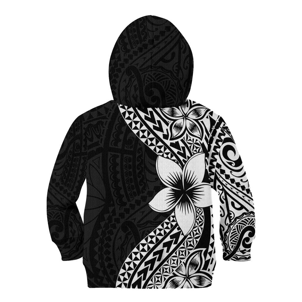 Lotu Tamaiti White Sunday Kid Hoodie Pacific Plumeria Flowers - Black Version