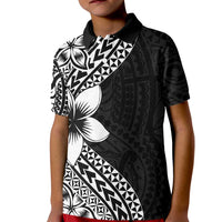 Lotu Tamaiti White Sunday Kid Polo Shirt Pacific Plumeria Flowers - Black Version