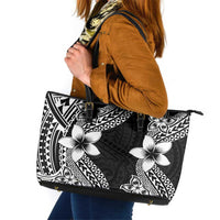 Lotu Tamaiti White Sunday Leather Tote Bag Pacific Plumeria Flowers - Black Version LT9 Black - Polynesian Pride