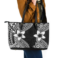 Lotu Tamaiti White Sunday Leather Tote Bag Pacific Plumeria Flowers - Black Version LT9 - Polynesian Pride
