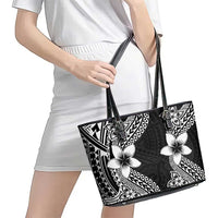 Lotu Tamaiti White Sunday Leather Tote Bag Pacific Plumeria Flowers - Black Version LT9 - Polynesian Pride