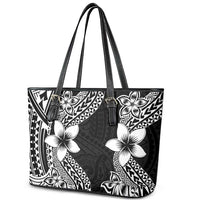 Lotu Tamaiti White Sunday Leather Tote Bag Pacific Plumeria Flowers - Black Version LT9 - Polynesian Pride