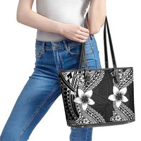 Lotu Tamaiti White Sunday Leather Tote Bag Pacific Plumeria Flowers - Black Version LT9 - Polynesian Pride
