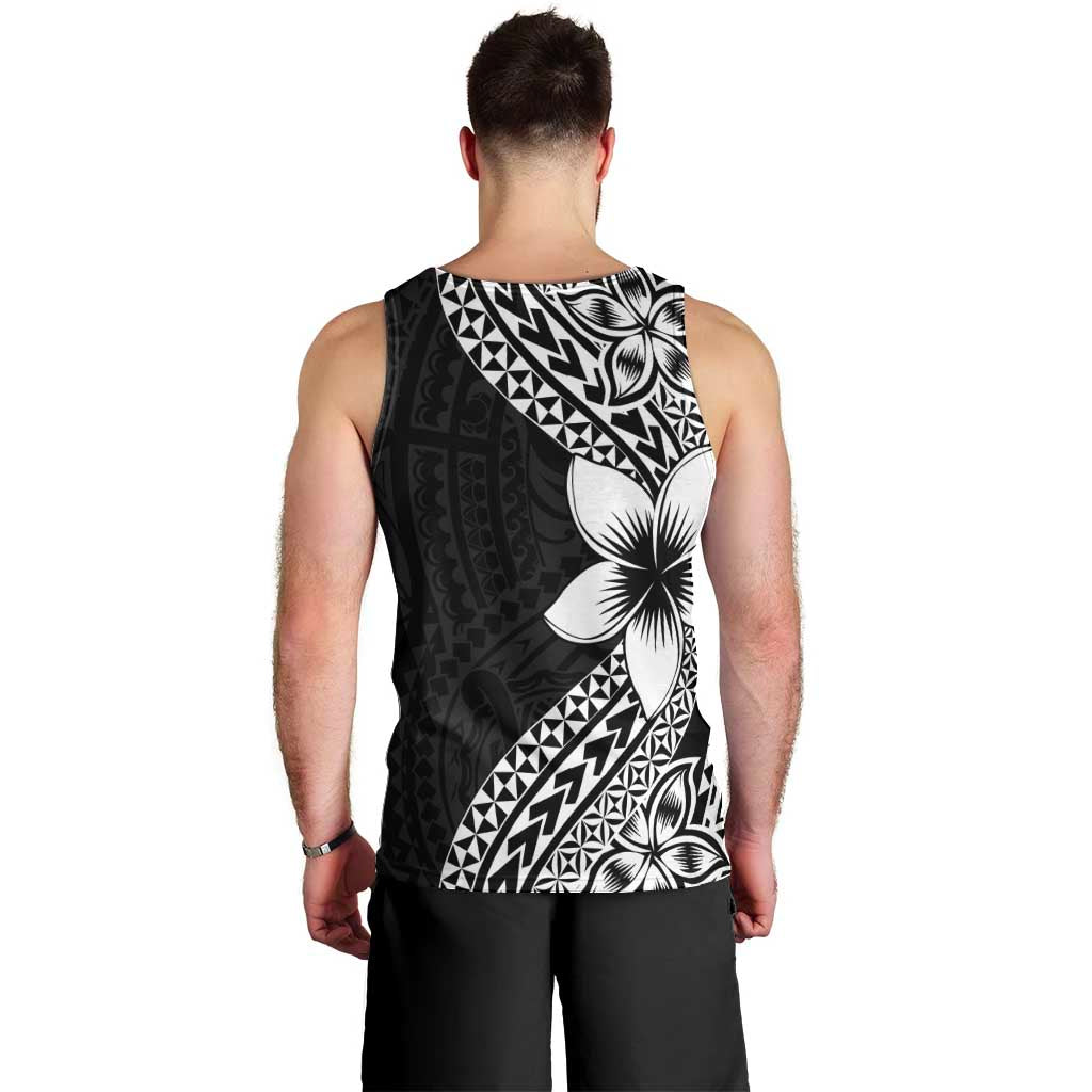 Lotu Tamaiti White Sunday Men Tank Top Pacific Plumeria Flowers - Black Version LT9 - Polynesian Pride