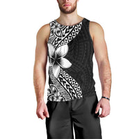 Lotu Tamaiti White Sunday Men Tank Top Pacific Plumeria Flowers - Black Version LT9 - Polynesian Pride