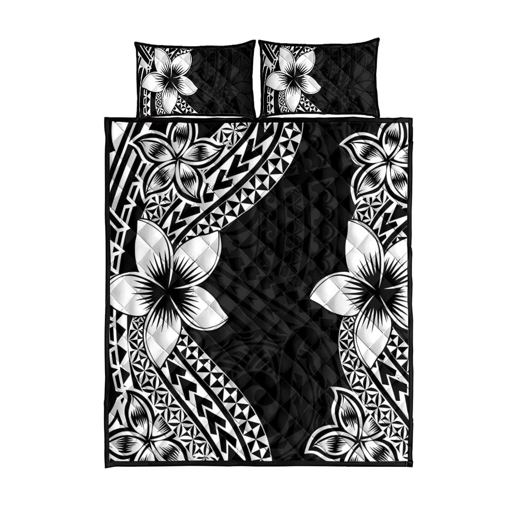 Lotu Tamaiti White Sunday Quilt Bed Set Pacific Plumeria Flowers - Black Version LT9 - Polynesian Pride