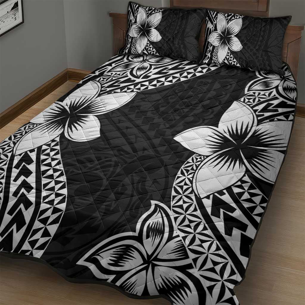 Lotu Tamaiti White Sunday Quilt Bed Set Pacific Plumeria Flowers - Black Version LT9 - Polynesian Pride