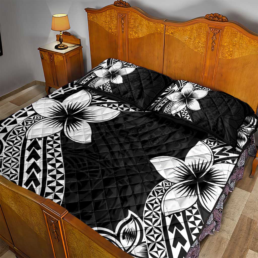 Lotu Tamaiti White Sunday Quilt Bed Set Pacific Plumeria Flowers - Black Version LT9 - Polynesian Pride