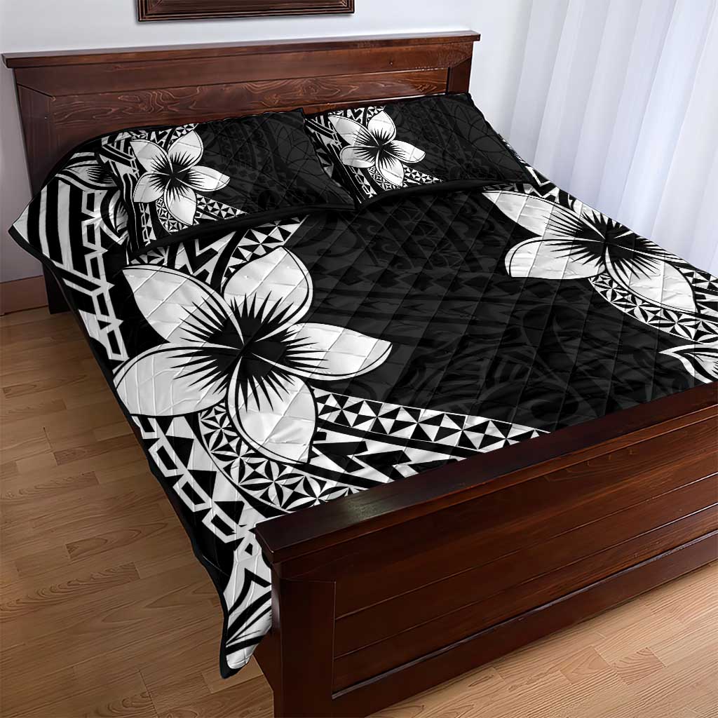 Lotu Tamaiti White Sunday Quilt Bed Set Pacific Plumeria Flowers - Black Version LT9 - Polynesian Pride
