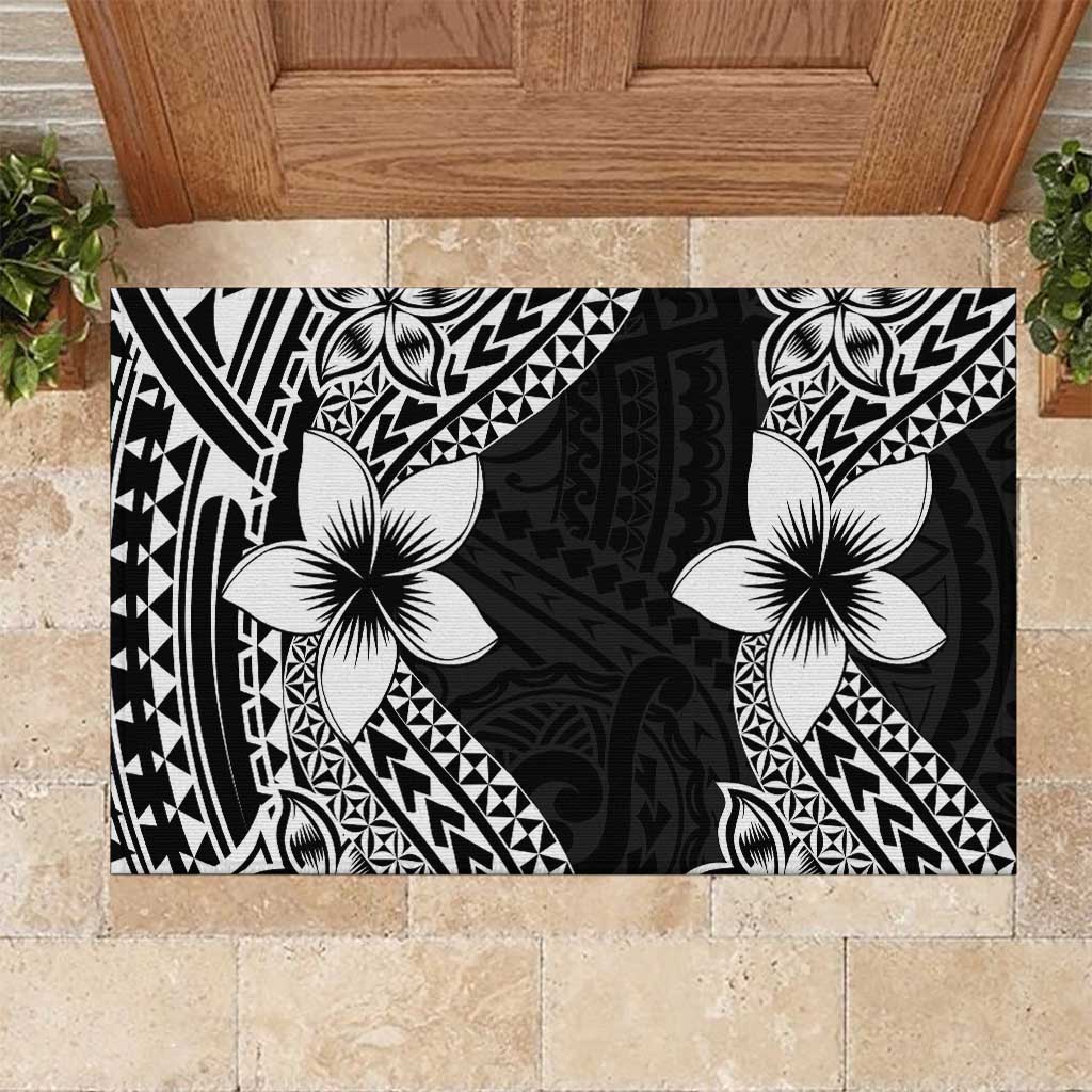 Lotu Tamaiti White Sunday Rubber Doormat Pacific Plumeria Flowers - Black Version LT9 Black - Polynesian Pride