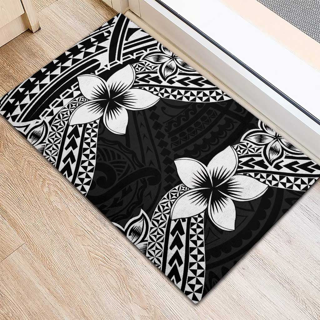Lotu Tamaiti White Sunday Rubber Doormat Pacific Plumeria Flowers - Black Version LT9 - Polynesian Pride