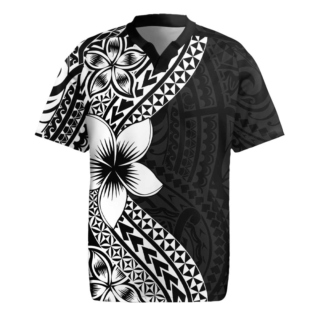 Lotu Tamaiti White Sunday Rugby Jersey Pacific Plumeria Flowers - Black Version LT9 Black - Polynesian Pride