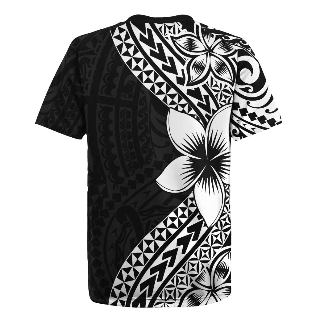 Lotu Tamaiti White Sunday Rugby Jersey Pacific Plumeria Flowers - Black Version LT9 - Polynesian Pride