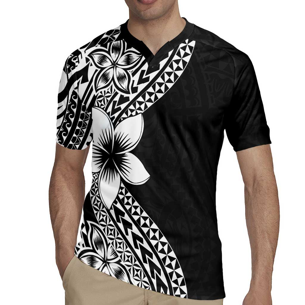 Lotu Tamaiti White Sunday Rugby Jersey Pacific Plumeria Flowers - Black Version LT9 - Polynesian Pride