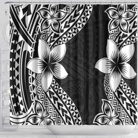 Lotu Tamaiti White Sunday Shower Curtain Pacific Plumeria Flowers - Black Version