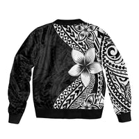 Lotu Tamaiti White Sunday Sleeve Zip Bomber Jacket Pacific Plumeria Flowers - Black Version