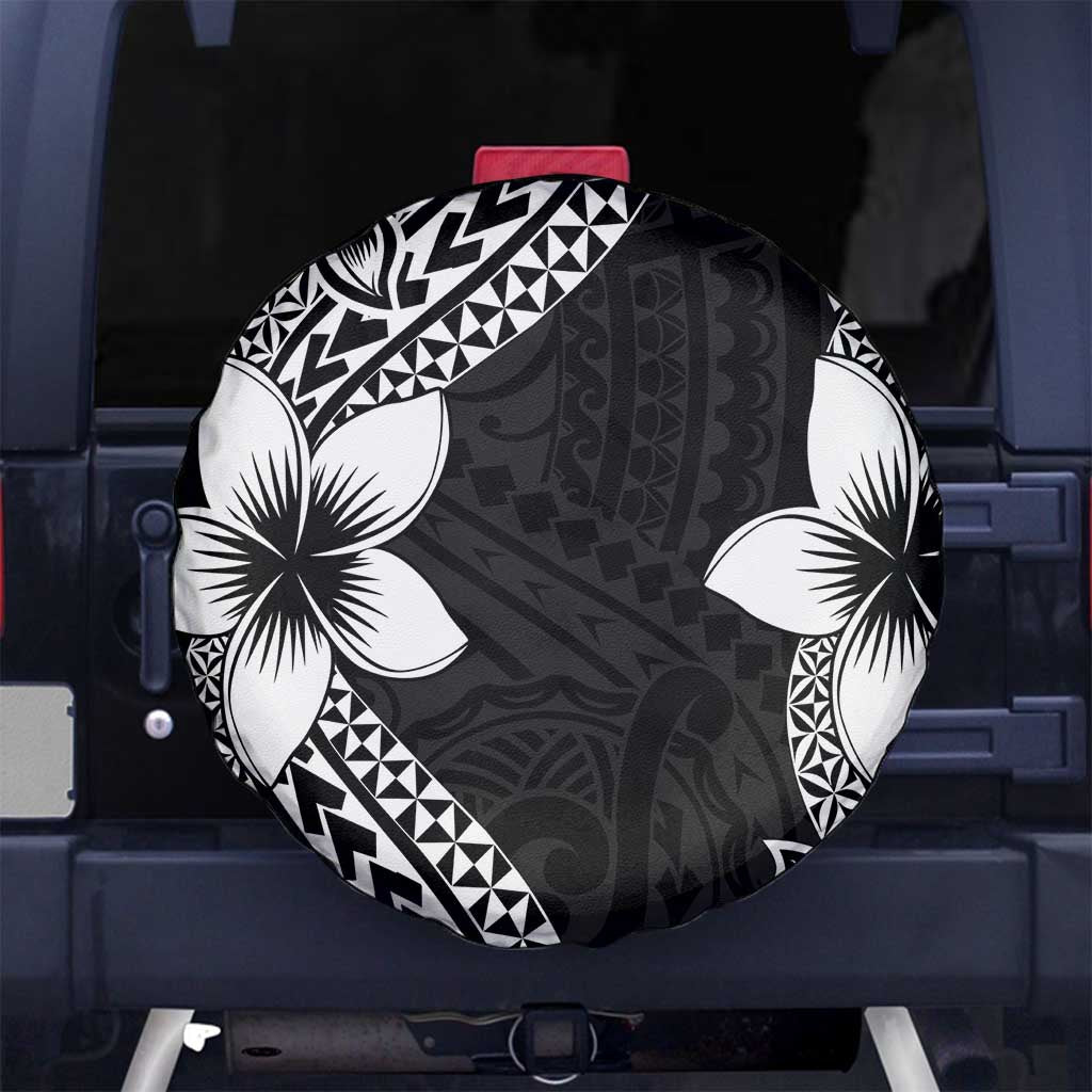 Lotu Tamaiti White Sunday Spare Tire Cover Pacific Plumeria Flowers - Black Version LT9 - Polynesian Pride