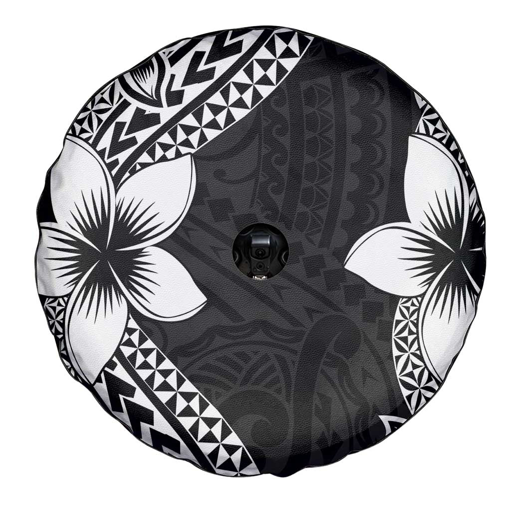 Lotu Tamaiti White Sunday Spare Tire Cover Pacific Plumeria Flowers - Black Version LT9 - Polynesian Pride