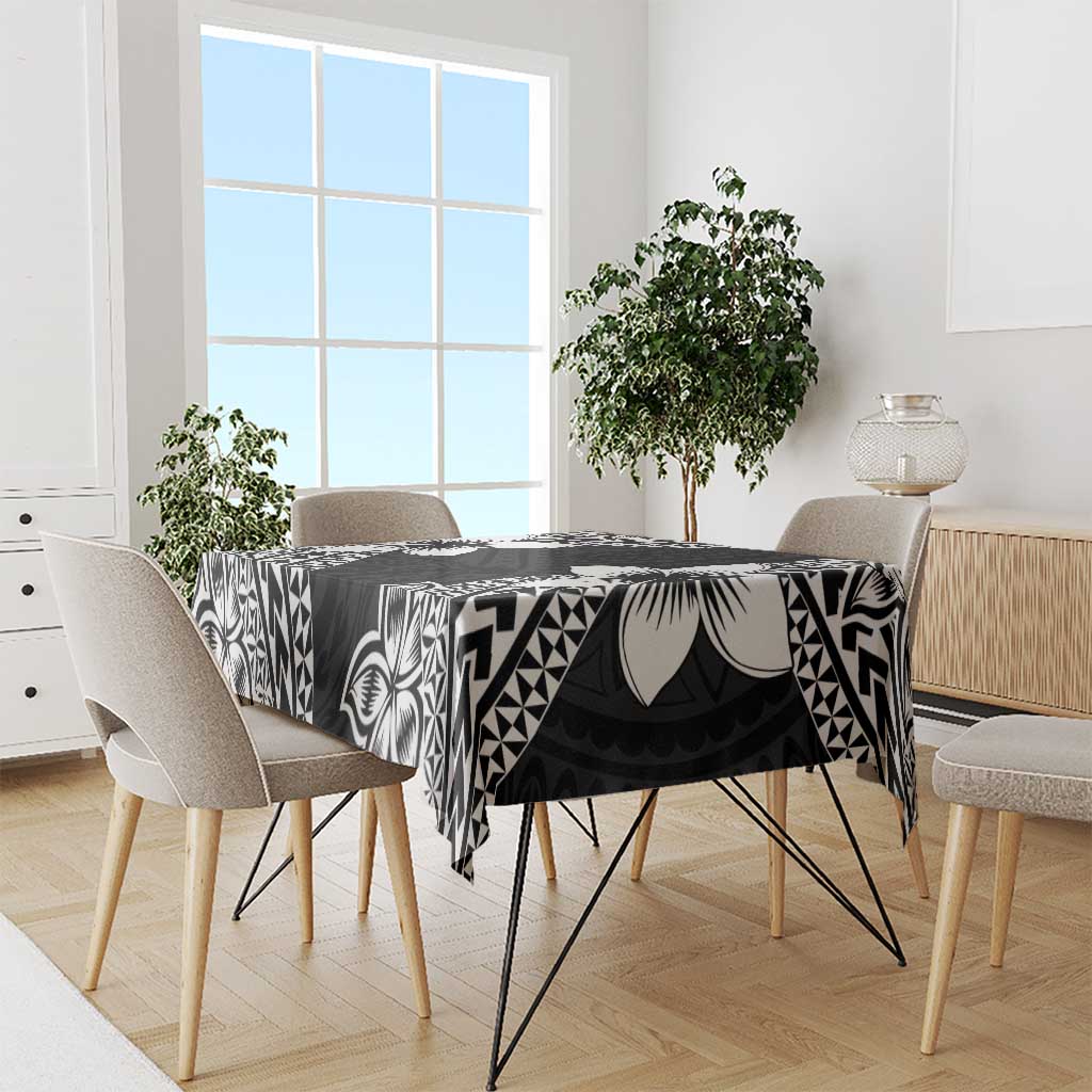 Lotu Tamaiti White Sunday Tablecloth Pacific Plumeria Flowers - Black Version LT9 - Polynesian Pride