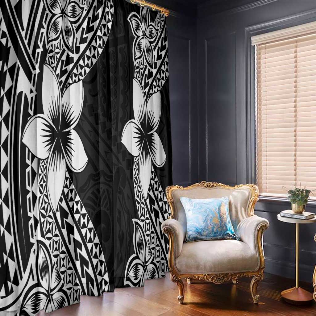Lotu Tamaiti White Sunday Window Curtain Pacific Plumeria Flowers - Black Version LT9 - Polynesian Pride