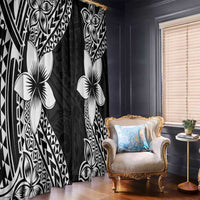 Lotu Tamaiti White Sunday Window Curtain Pacific Plumeria Flowers - Black Version LT9 - Polynesian Pride