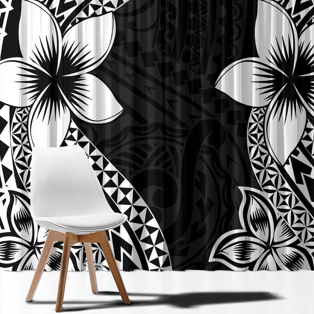 Lotu Tamaiti White Sunday Window Curtain Pacific Plumeria Flowers - Black Version LT9 - Polynesian Pride