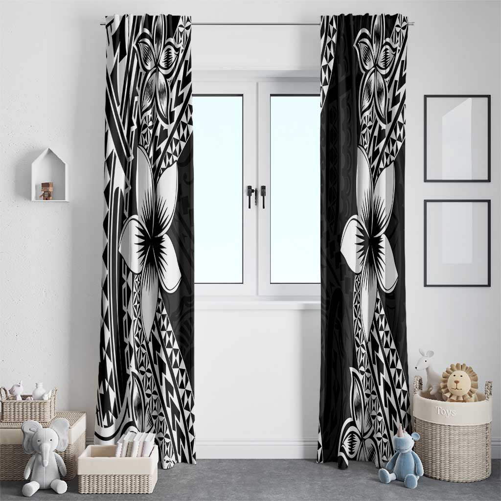 Lotu Tamaiti White Sunday Window Curtain Pacific Plumeria Flowers - Black Version LT9 - Polynesian Pride