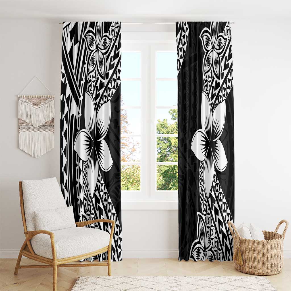 Lotu Tamaiti White Sunday Window Curtain Pacific Plumeria Flowers - Black Version LT9 - Polynesian Pride