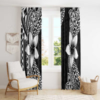 Lotu Tamaiti White Sunday Window Curtain Pacific Plumeria Flowers - Black Version LT9 - Polynesian Pride