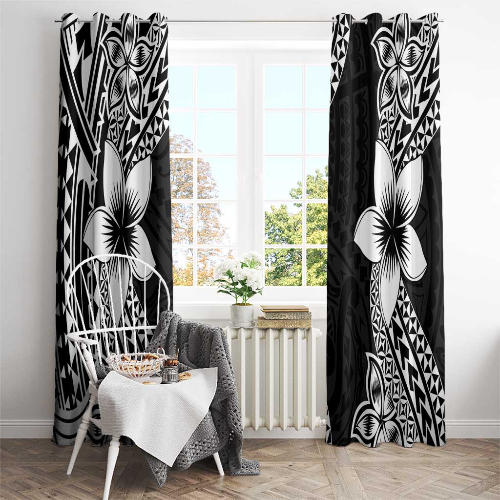 Lotu Tamaiti White Sunday Window Curtain Pacific Plumeria Flowers - Black Version LT9 - Polynesian Pride