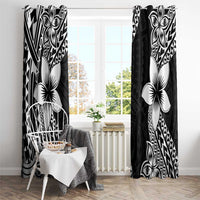 Lotu Tamaiti White Sunday Window Curtain Pacific Plumeria Flowers - Black Version LT9 - Polynesian Pride