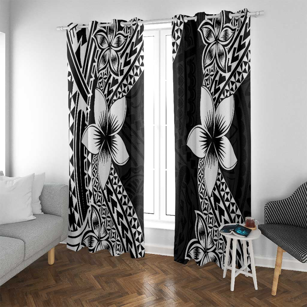 Lotu Tamaiti White Sunday Window Curtain Pacific Plumeria Flowers - Black Version LT9 With Grommets Black - Polynesian Pride