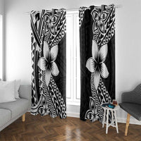 Lotu Tamaiti White Sunday Window Curtain Pacific Plumeria Flowers - Black Version LT9 With Grommets Black - Polynesian Pride