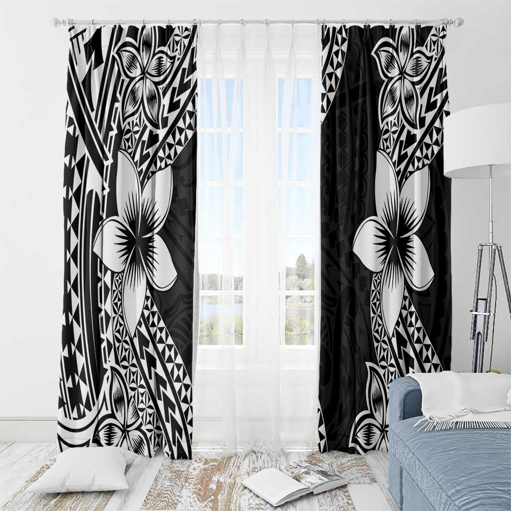 Lotu Tamaiti White Sunday Window Curtain Pacific Plumeria Flowers - Black Version LT9 - Polynesian Pride