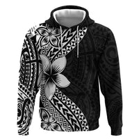 Lotu Tamaiti White Sunday Zip Hoodie Pacific Plumeria Flowers - Black Version