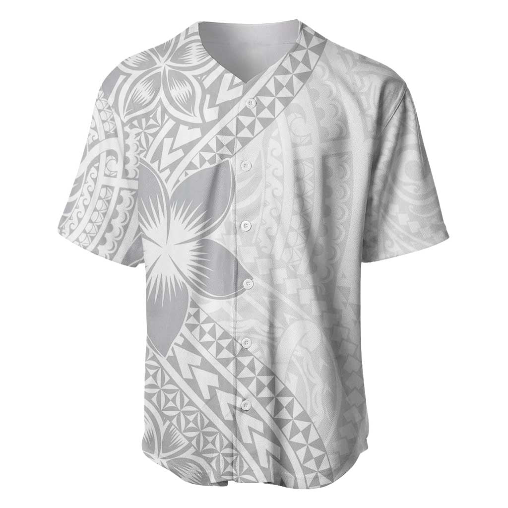 Lotu Tamaiti White Sunday Baseball Jersey Pacific Plumeria Flowers - White Version