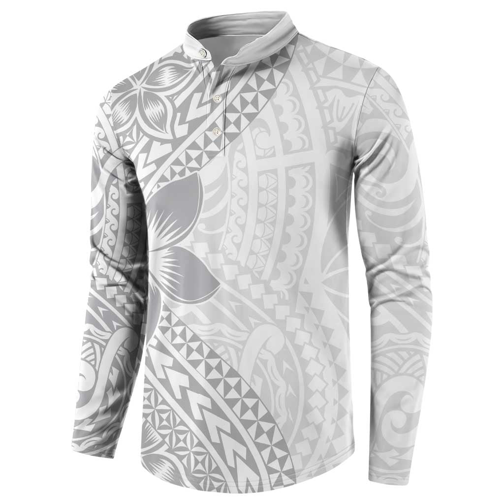 Lotu Tamaiti White Sunday Button Sweatshirt Pacific Plumeria Flowers - White Version LT9 - Polynesian Pride
