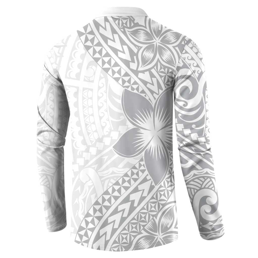 Lotu Tamaiti White Sunday Button Sweatshirt Pacific Plumeria Flowers - White Version LT9 - Polynesian Pride