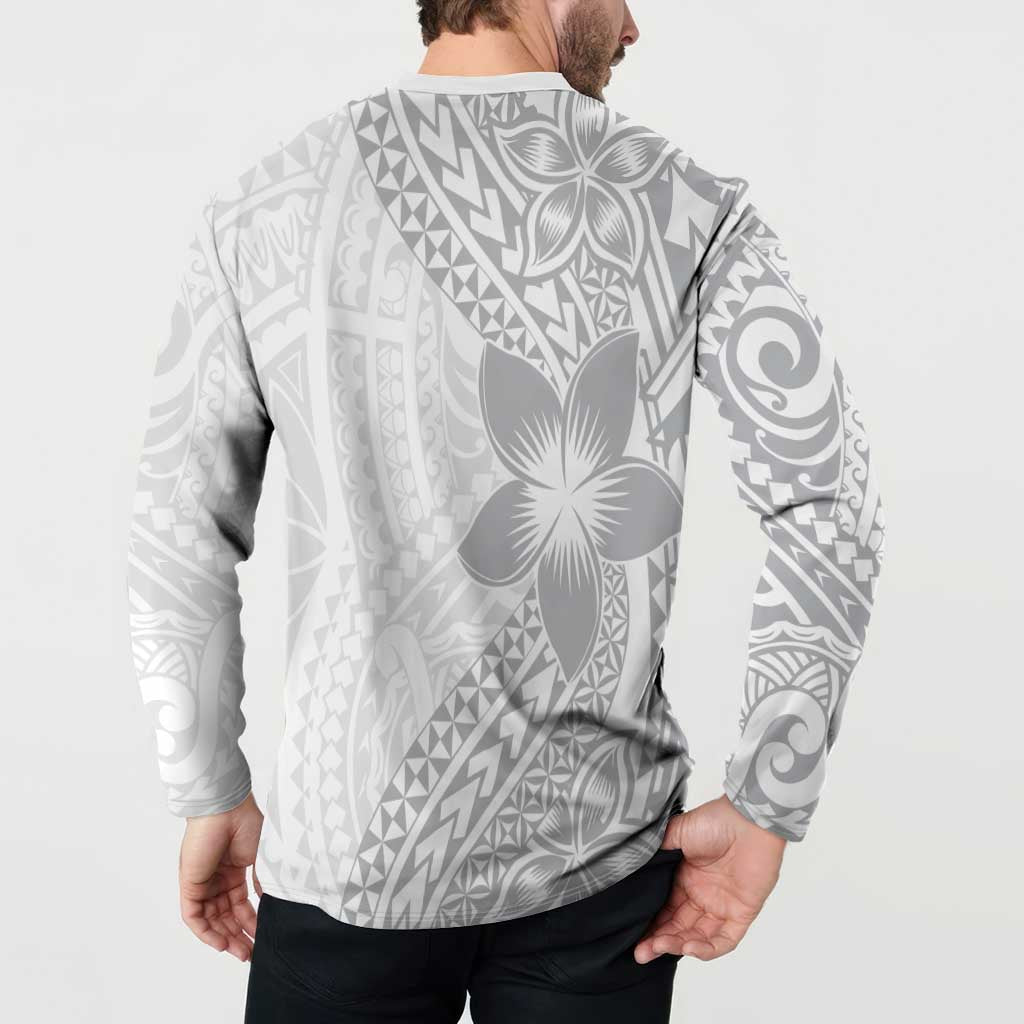 Lotu Tamaiti White Sunday Button Sweatshirt Pacific Plumeria Flowers - White Version LT9 - Polynesian Pride